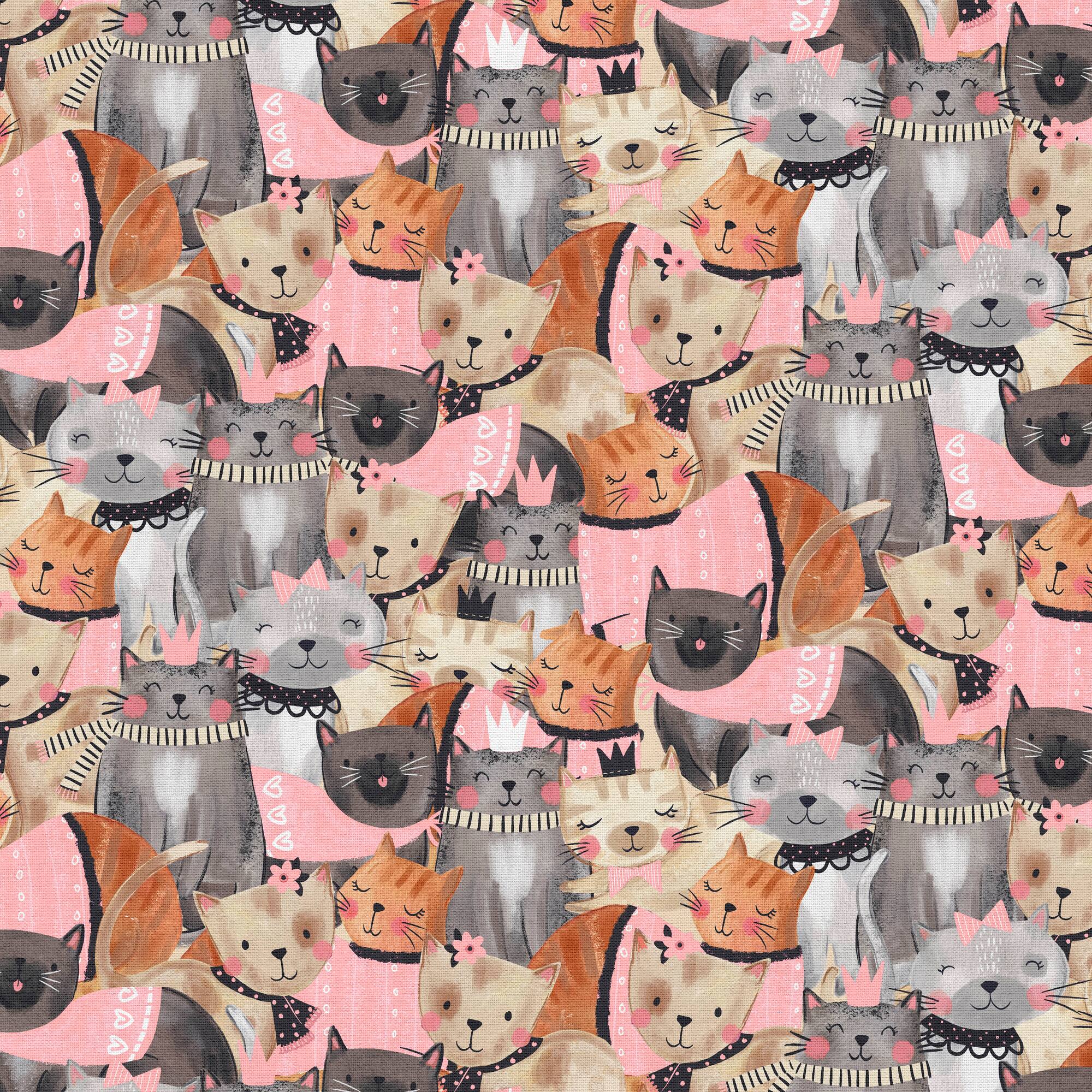 Fabric Editions Pink Fancy Kittens Cotton Fabric